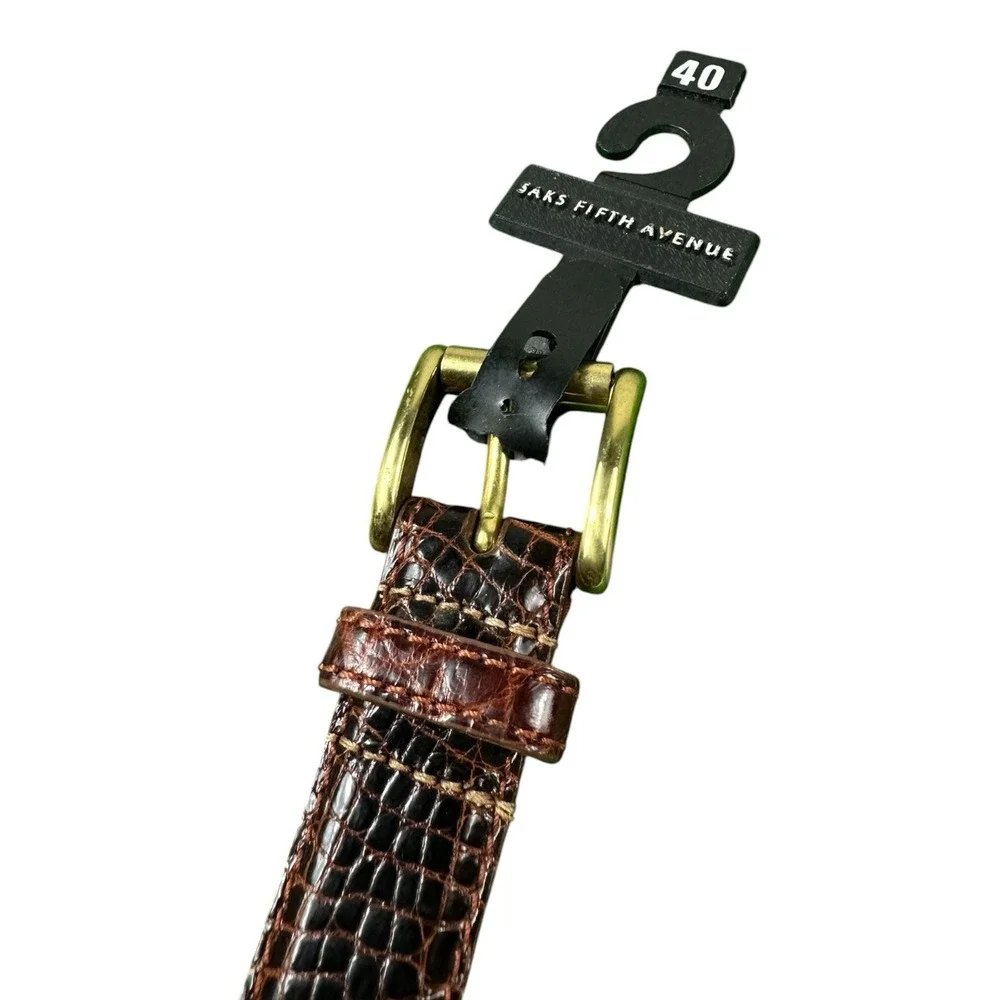 Saks Fifth Ave Brown Genuine Crocodile Mens Belt Size 40 1 Inch Width NEW